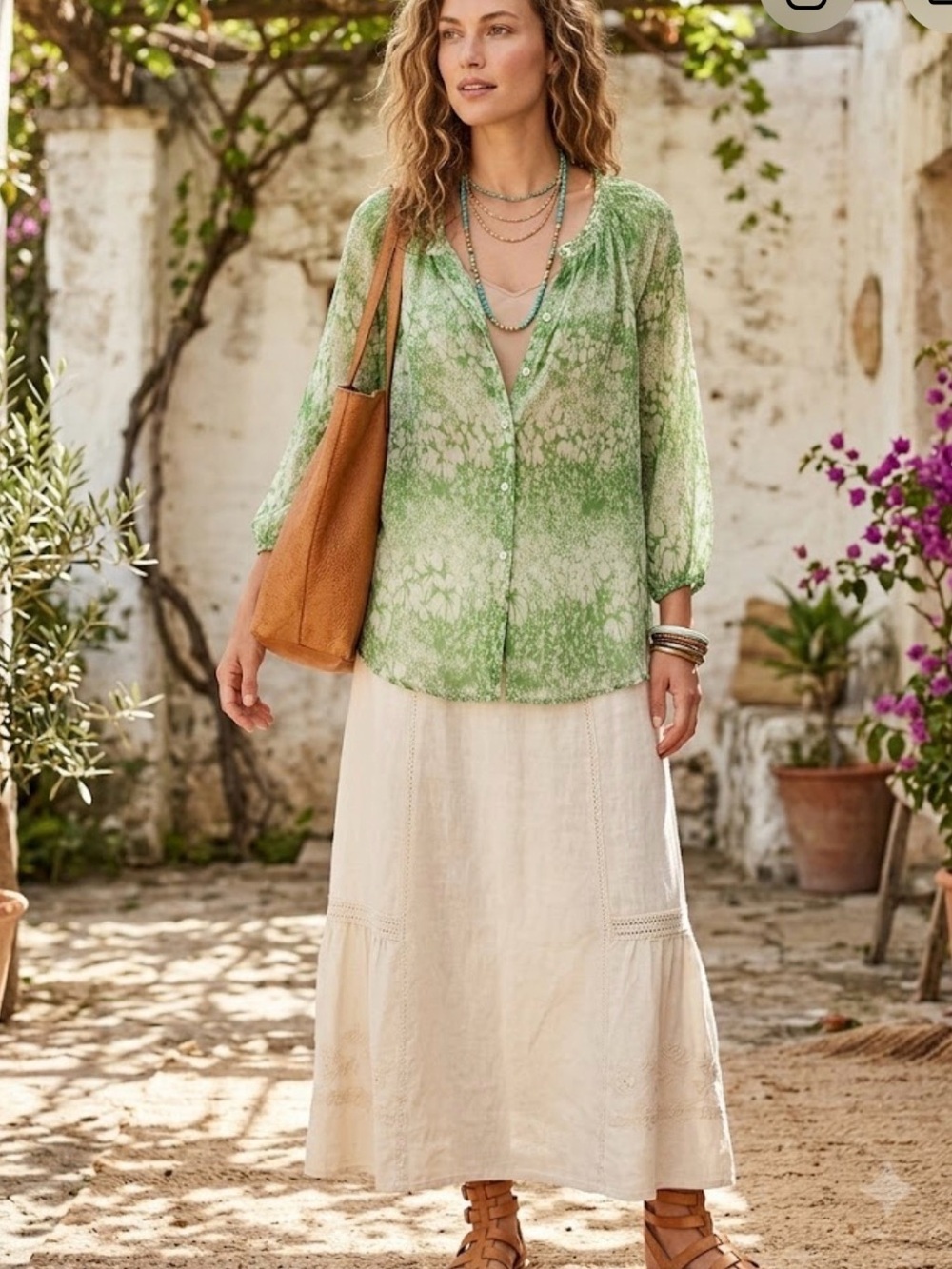 Sundance Sheer Lightweight Green 100% Silk Crinkled Peasant Blouse Size M